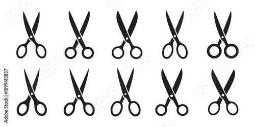 Black Scissors Silhouette Vector Icons Collection Isolated on White Background for Cutting Tools.