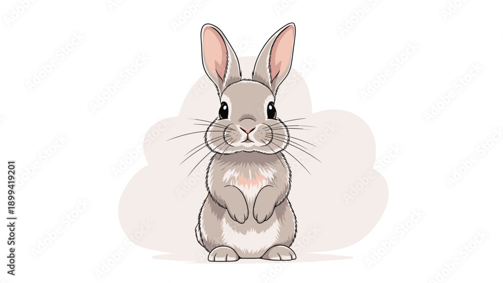 Obraz premium Cute and realistic illustration of a fluffy brown rabbit standing on its hind legs, looking directly at the viewer with curiosity.