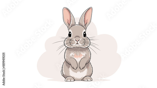 Cute and realistic illustration of a fluffy brown rabbit standing on its hind legs, looking directly at the viewer with curiosity.
