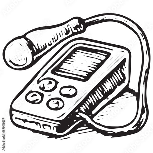 Hand Drawn Digital Hearing Device Icon Vintage Audio Aid Engraved Disability Support Illustration