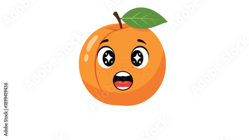 Cute and expressive cartoon apricot or peach fruit character with a surprised face and sparkling eyes, isolated on white background.