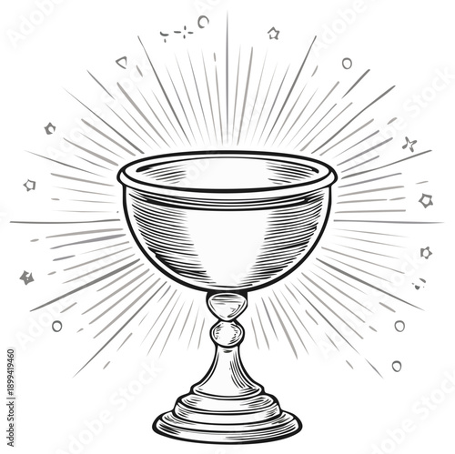 Ornate Goblet with Radiant Starburst and Celestial Elements Vintage Style