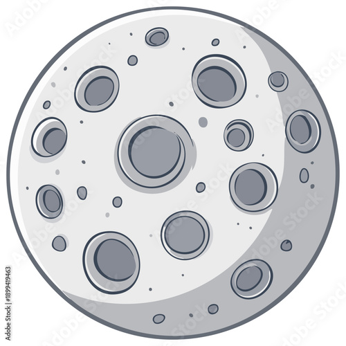 Cartoon illustration of the moon with craters and a gray outline