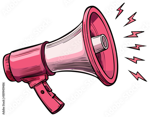 Pink Megaphone Graphic with Sound Waves for Announcements and Promotions