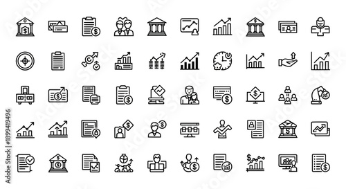Financial Icons Set: Business, Banking, Growth, and Investment Symbols