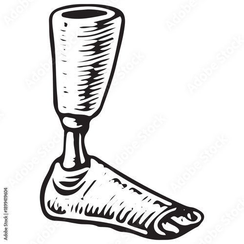 Hand Drawn Prosthetic Foot Icon Vintage Artificial Leg Support Engraved Rehabilitation Illustration