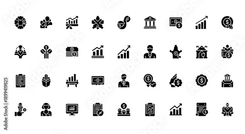 Financial Icons Set: Growth, Investment, Banking, Business Strategy, Money Management