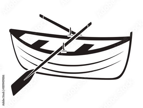 Black and white illustration of a rowboat with two oars