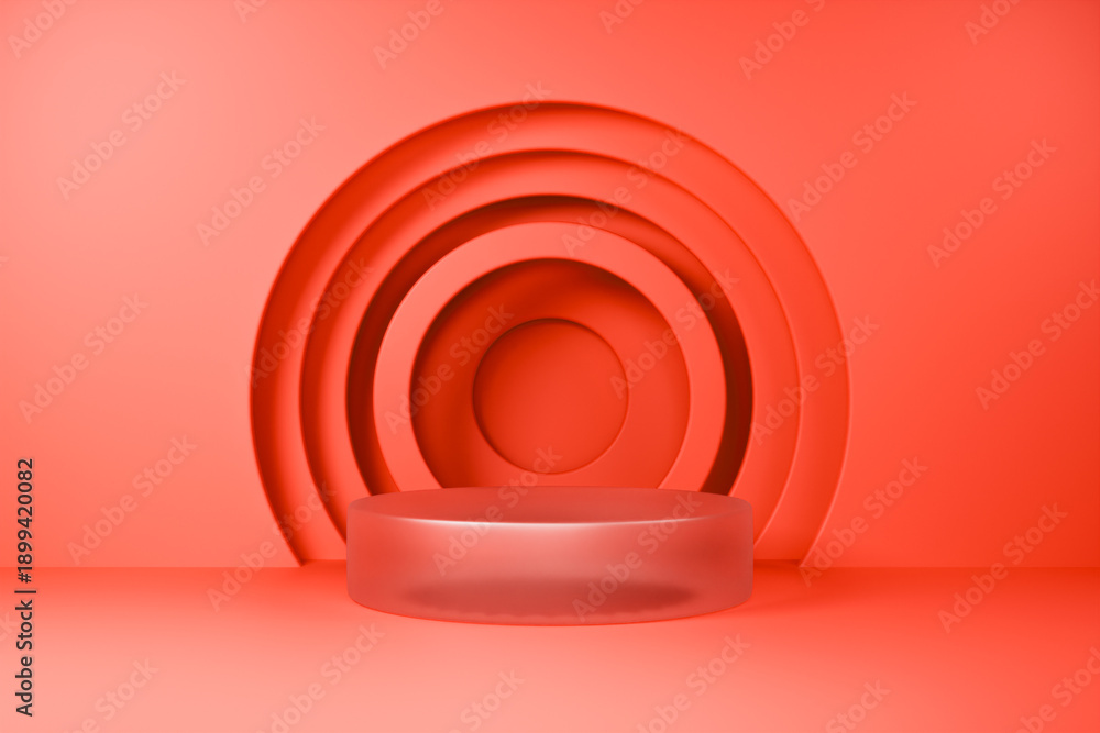 Obraz premium Red concentric 3D circles on a bright scarlet background