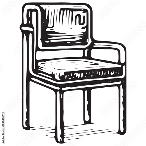 Hand Drawn Medical Chair Icon Vintage Rehabilitation Seating Equipment Engraved Line Art Illustration