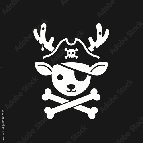 Cute Deer Pirate with Antlers and Eyepatch and Crossbones.