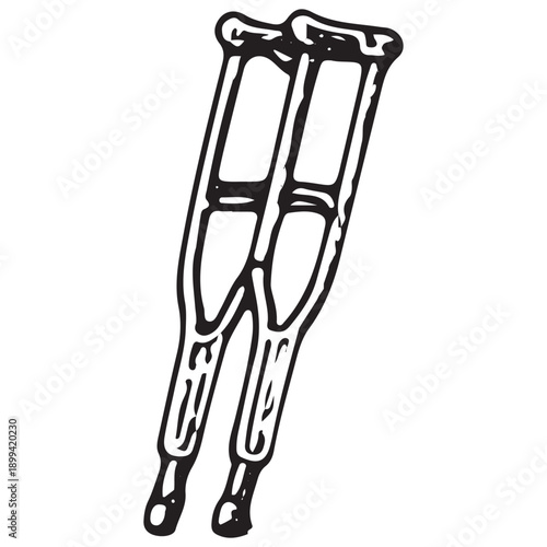 Hand Drawn Crutches Icon Vintage Mobility Aid Engraved Rehabilitation Equipment Illustration