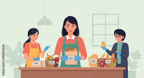 Volunteers sort and prepare food donations for a community food bank
