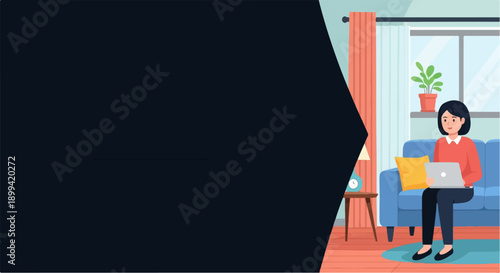 Woman working remotely on laptop on couch