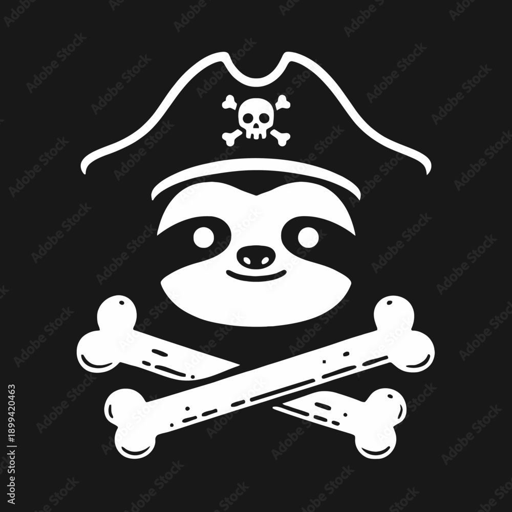 Obraz premium Cute Sloth Pirate with Crossed Bones and Skull Hat.