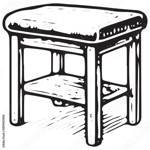 Hand Drawn Medical Stool Icon Vintage Rehabilitation Clinic Furniture Engraved Therapy Illustration