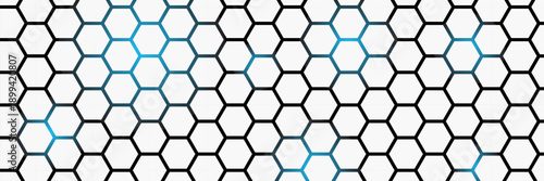 White 3d hexagonal technology vector abstract background. Blue bright energy flashes under hexagon in modern technology futuristic background, modern design