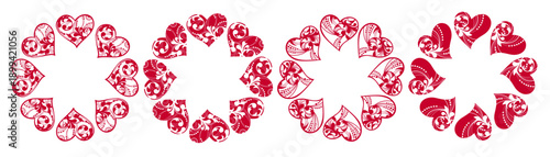 A collection of decorative heart-shaped wreaths for weddings and Valentine's Day.