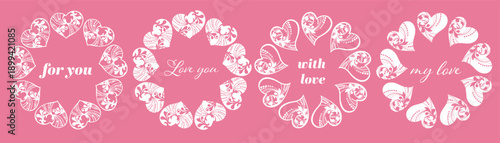 Collection of decorative heart-shaped wreaths for weddings and Valentine's Day.