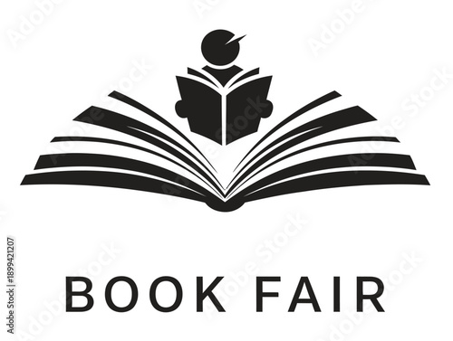 Open book with a bird perched on top symbolizing book fair