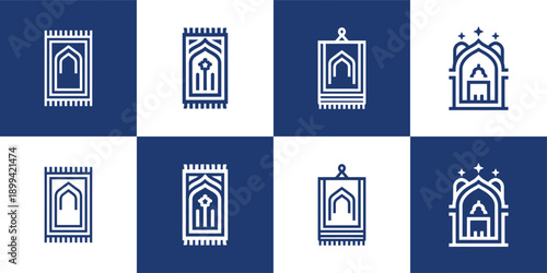 Icon Set Vector of 4 Prayer Mat and Mosque Line Icons