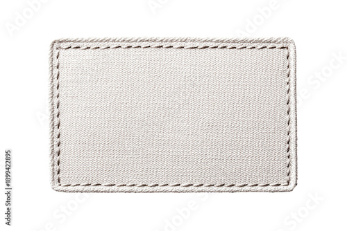 Blank cream-colored rectangular fabric patch, outlined with decorative stitching