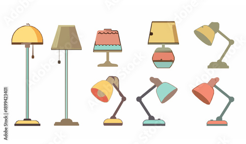 Cartoon home lighting lamps vector illustration set for interior decor isolated on white background