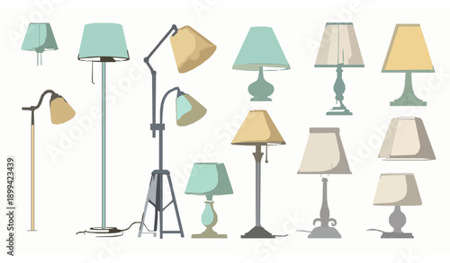 Decorative cartoon lamps vector set for home illumination isolated on white background