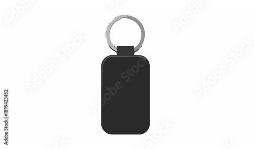 Black leather keychain with metal ring realistic vector mockup isolated on white background