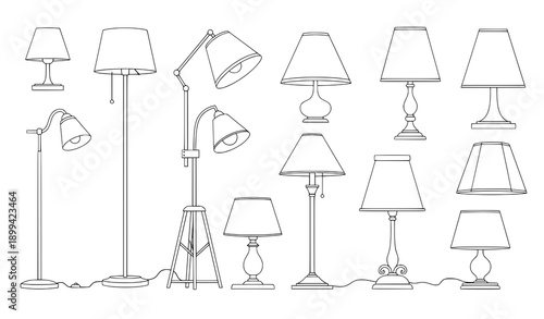 Decorative cartoon lamps vector set for home illumination isolated on white background