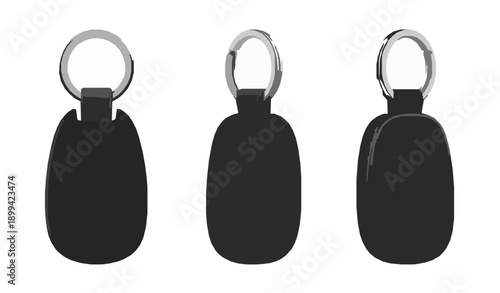 Realistic leather keychain vector set with metal ring isolated on white background