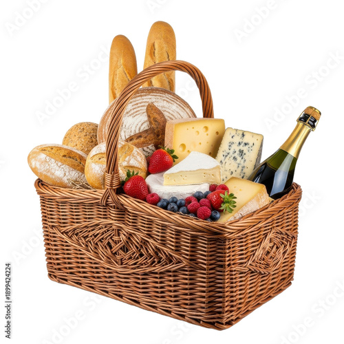 Wallpaper Mural Gourmet Food Gift Basket with Bread Cheese and Champagne Torontodigital.ca