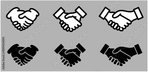 単色と線と面で色変更可能な２種類の契約・合意を表す 握手ハンドサインの線画アイコンセット Web・UI向け素材	