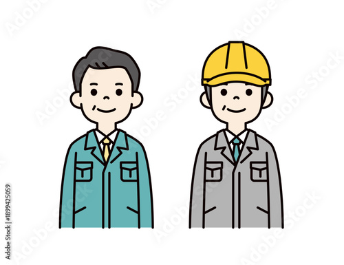 中小企業の社長・経営者、ヘルメットをかぶった現場監督の上半身ベクターイラスト素材セット