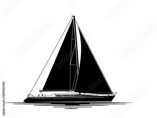 Black and white illustration of a sailboat on calm waters