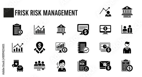 Frisk Risk Management Icons: Finance, Security, Analysis, and Business Concepts