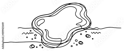 Continuous one line drawing of an oil spill puddle on the ground or water surface