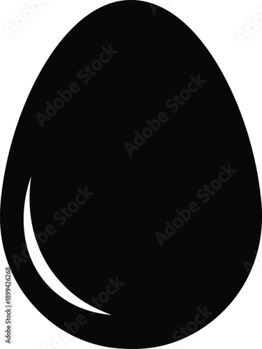 A simple black egg shape on a white background for design or symbol use.