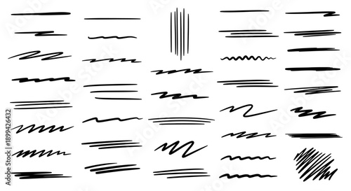 A comprehensive collection of hand-drawn doodle lines, underlines, and scribbles for graphic design elements.