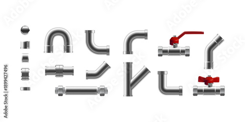 Industrial pipeline parts made of steel pipes in various shapes presented as high quality 3d render for engineering construction manufacturing and infrastructure concepts