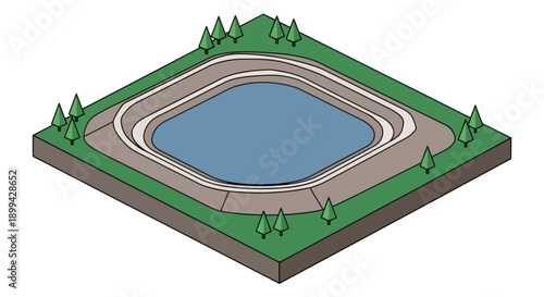Isometric Swimming Pool with Surrounding Landscape.