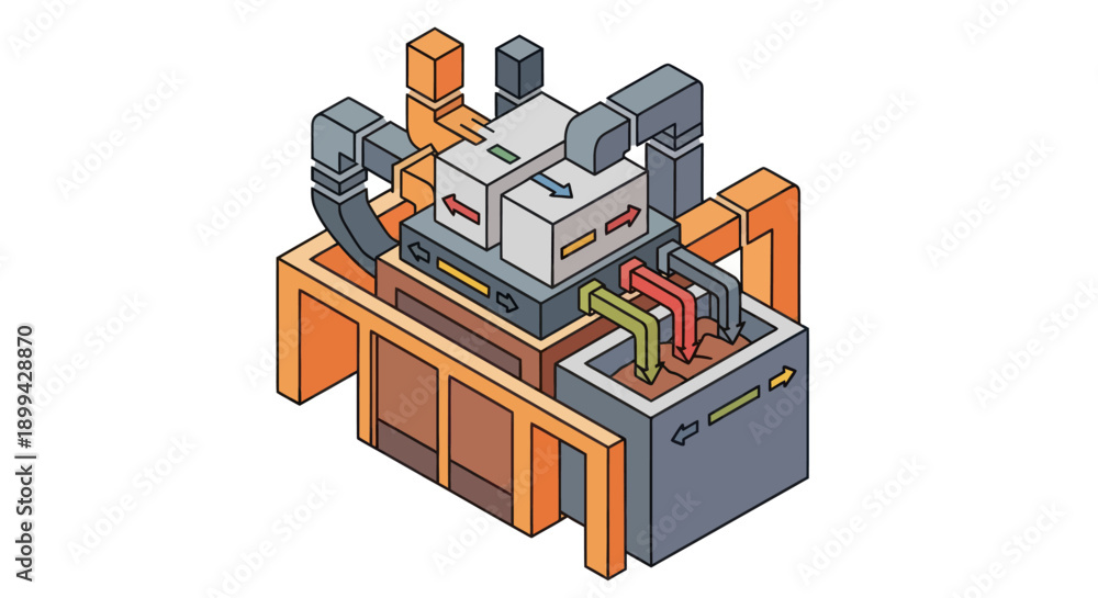 Obraz premium Isometric illustration of industrial machinery components.
