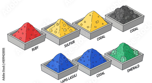 Colorful Piles of Ore in Containers.