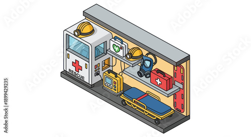 Isometric Ambulance Interior Medical Equipment.