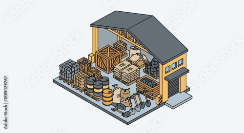 Isometric Warehouse Storage Facility with Inventory.