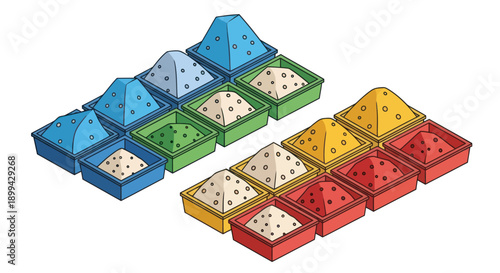 Colorful Pyramid Dice Game Pieces Arranged.