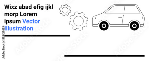 Automotive systems, mechanical engineering, transportation, car maintenance, manufacturing, innovation. Outline of a car with gear symbols. Automotive systems and mechanical engineering concept