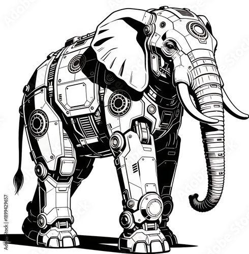 Mechanical Elephant: A stunning and intricate illustration of a robotic elephant, its form a fusion of nature and technology.
