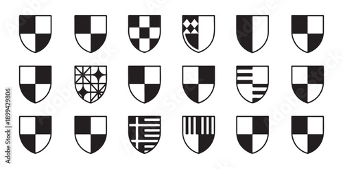 Various shield emblems with geometric patterns and divisions vector art