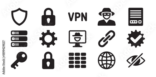 Digital security and internet protection icons VPN server lock vector
